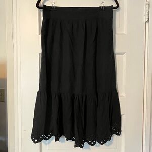 Madewell Black Midi Skirt with Eyelet Hem